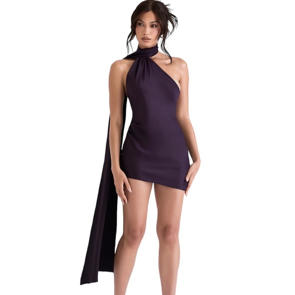 House of CB Aida Satin Halter Minidress with Sash in Night Shade Size S NWT - Picture 15 of 16